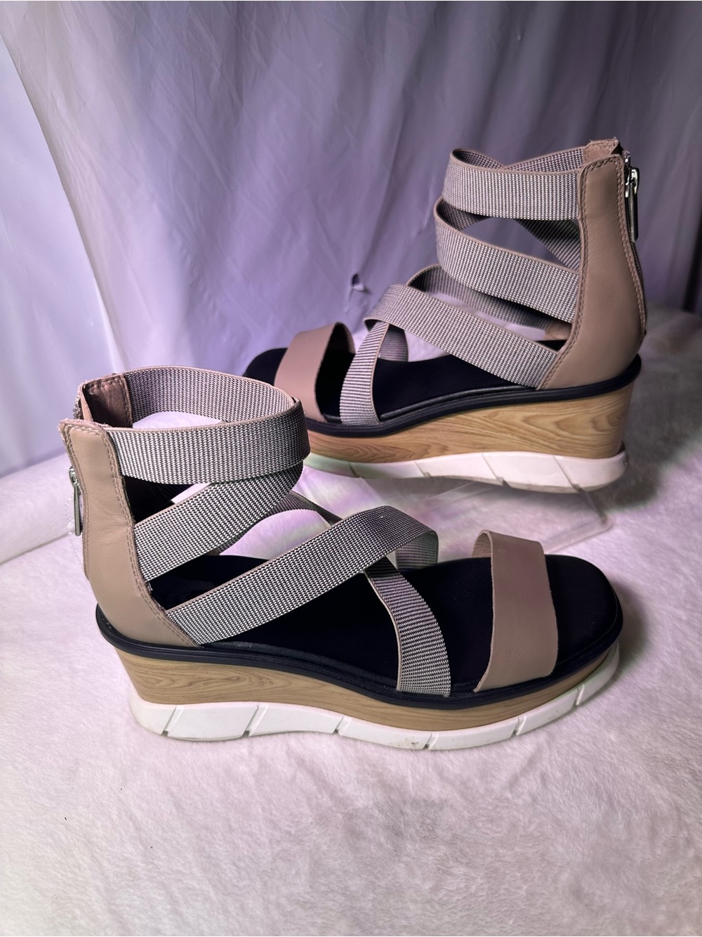 Sorel Tan and Gray Crisscross Wedge Sandal - Picture 2 of 8